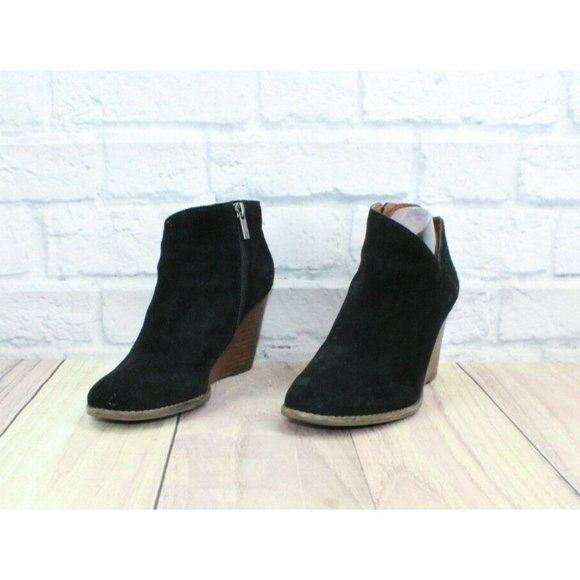 Lucky Brand Yakeena Black Suede Zip up Ankle Wedge Booties 8.5 M - Picture 3 of 11